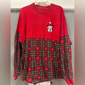 Disney Christmas Spirit Jersey Mickey Mouse Plaid L